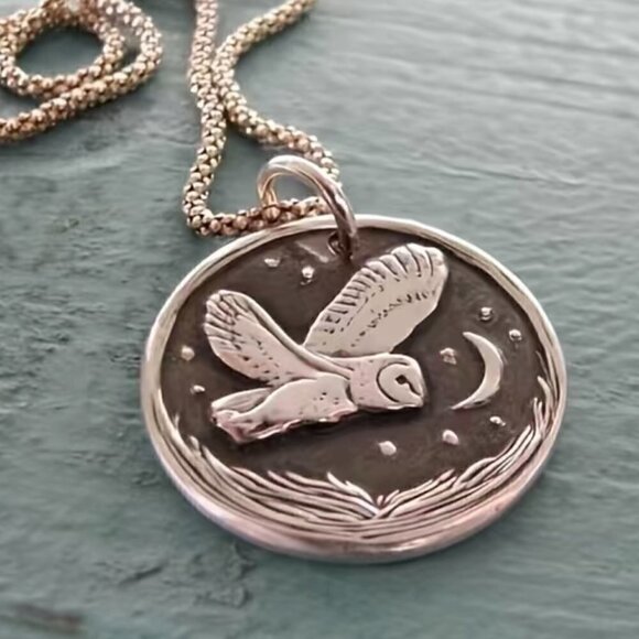 Owl and Moon Oval Pendant and Necklace #1404 - Picture 6 of 8